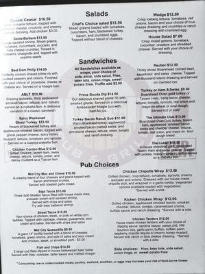 Sandwich menu