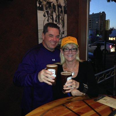 Tom and Candis enjoying a cold brew after the Coeur d Fondo!