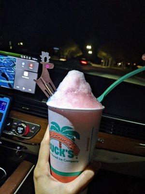 Cotton candy flavor sno with an adorable reindeer