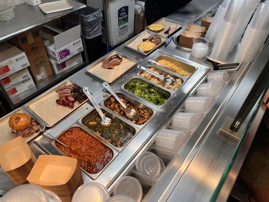 Hot sides (beans, Brussels sprouts, Mac & cheese, broccoli, cauliflower)