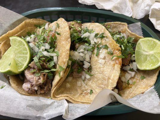 Carnitas and Al pastor tacos.