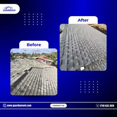 Before & After (Roof Replacement)

 Vista, California

 Timberline HDZ Reflector Series Shingle (Stone Gray)

 GAF Roofing Material