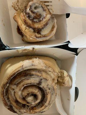 Regular sized cinnabon and mini sized.