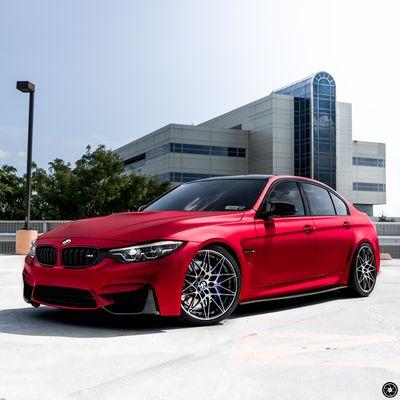 Bmw M3 wrapped in APA satin super candy fire red