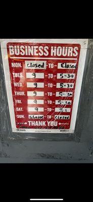 These are the new hours for the business Yelp will not let us update the new hours