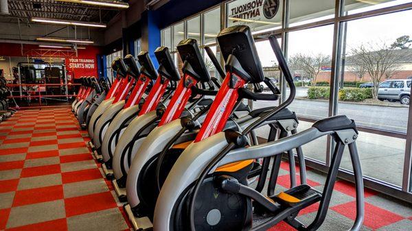 Rows of cardio sanitized and ready for you!