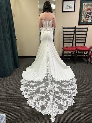 The wedding dress I had done hem at front and side and bustles.