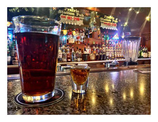 Sam Adam's & Jäegermeister @ Prairie Station Pub & Grill.Hanover Park, IL. Beers Drinks Food Pool Darts Slots Karaoke etc.Busy Cool.