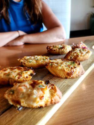 Toast with crab meat.