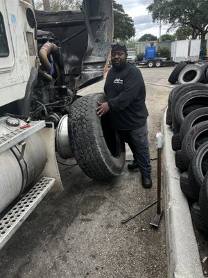 Repairing a commercial tire.