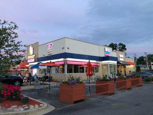 Storefront and patio view.