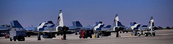 F-20 opposition force jets for Top Gun school on the tarmac.