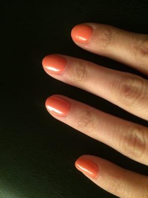 Papaya colored gel, I'm going to the Bahamas so I chose this. Love it!