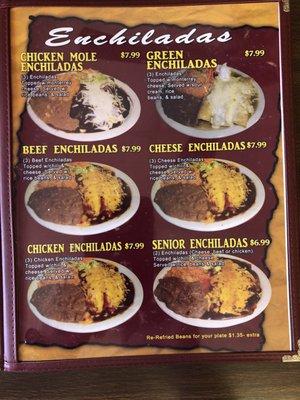 Table Menu 3 Enchiladas