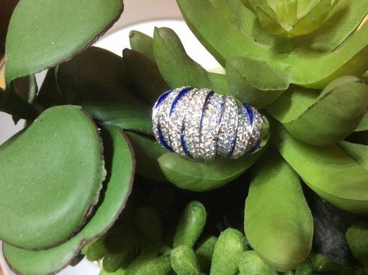 Big glam in this diamond pave ring with blue enamel accents