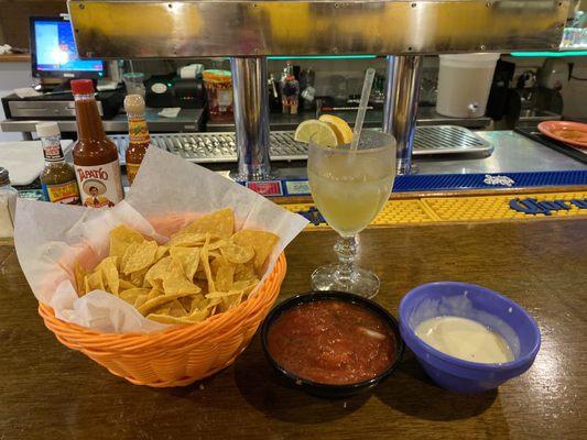 Margarita, Chips, salsa and dip!