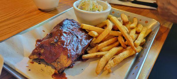 Half order of ribs with Cole slaw and fries