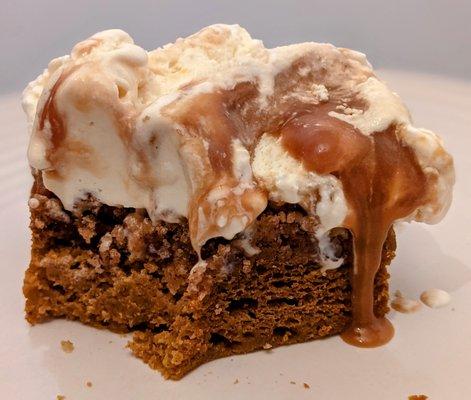 Pumpkin Coffee Cake with caramel vanilla ice cream