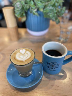 Latte and drip coffee