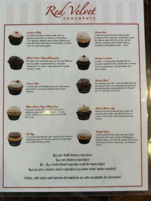 My cupcakes, the choices when I was there (later in the day), and menu.