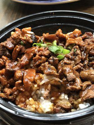 1/2 Spicy Pork 1/2 Beef bowl with white rice