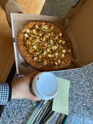 Palak Saag Paneer Pizza & Bhakti Chai 12 oz.