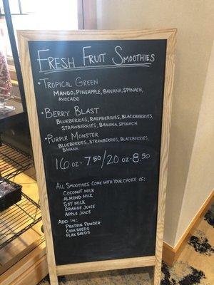 Smoothies Menu, 03.23.2019.