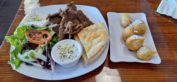 Lamb plate and Loukoumades