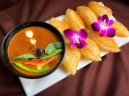 Chef special. Silk Beef Curry with Roti.