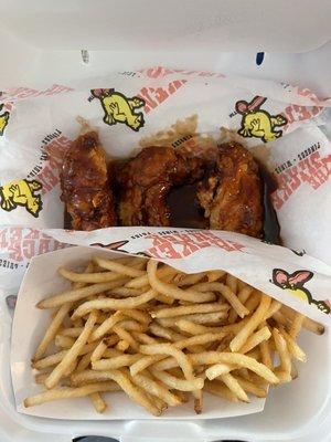 3 honey bbq chicken fingers with fries