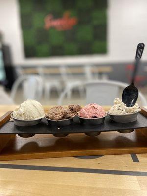 Ice cream flight, the scoop size looks bigger in person!