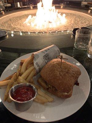 Impossible burger, entirely meatless and extremely delicious. Never thought I would ever have a meatless burger but this was worth it.