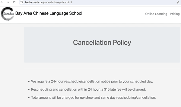 Cancellation Policy page