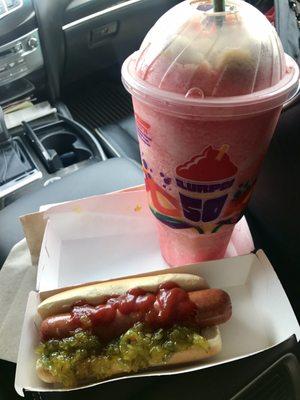 This hot dog and slurpee is all I need at this moment!!! ;D