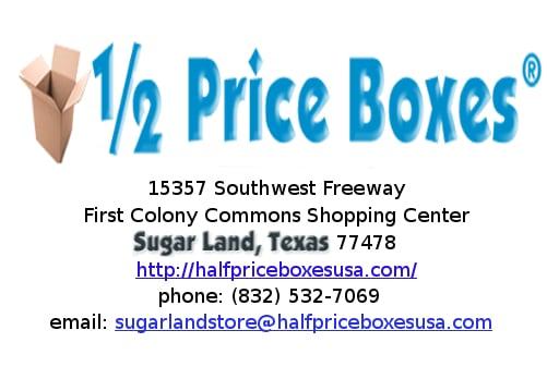 Half Price Boxes conveniently serves Sugar Land, Missouri City, Stafford, Richmond, Rosenberg & Fort Bend.