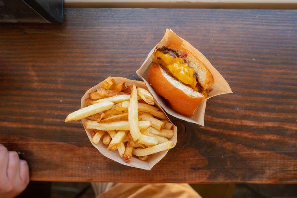 Buckaroo Burger (Kid's Cheeseburger) + cowboy fries.