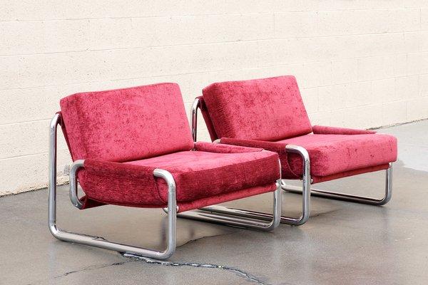 Pair of 1970s Chrome Lounge Chairs