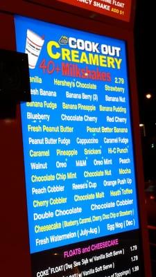 Milkshake options