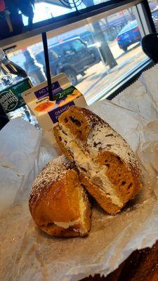 French toast bagel with apple pie cream cheese