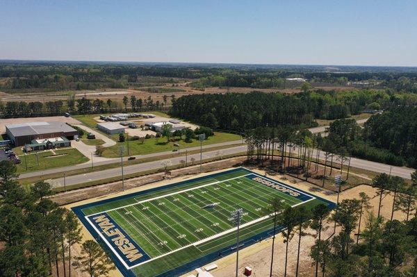 NC Wesleyan's artificial turf Vernon T. Bradley, Jr. Sports Stadium constructed in early 2022.