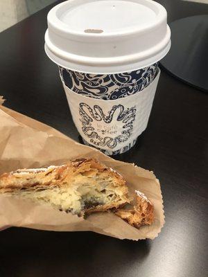 Almond chocolate croissant & coffee @ le cafe coffee @ 1251 Ave of Americas lobby