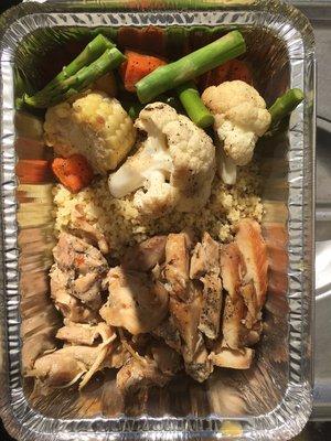 Garlic chicken, couscous, and veg