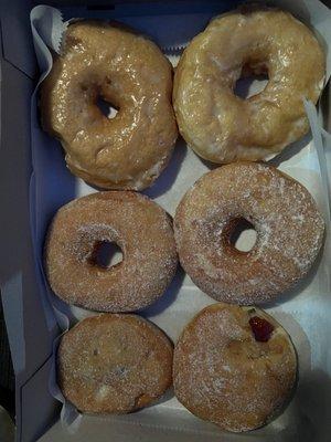 Sugar, glazed & strawberry donuts