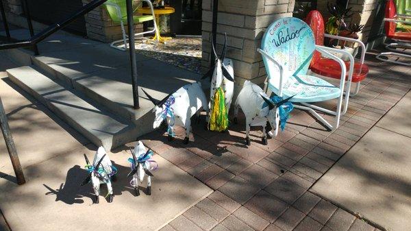 Decorated chairs and animals