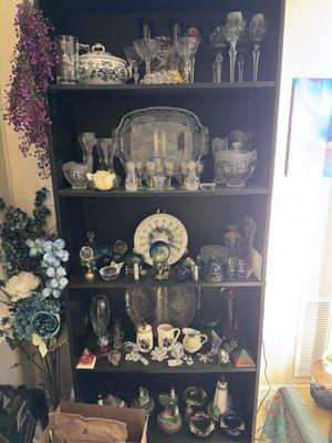 Miscellaneous antique wine, glasses, crystal, and other items