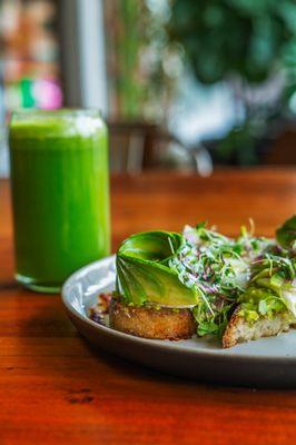 Avocado toast and our Green Lovers Juice