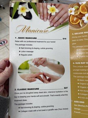 Classic and Basic manicure pricing