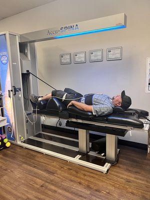 Decompression table used for disc bulges/herniated disc correction.