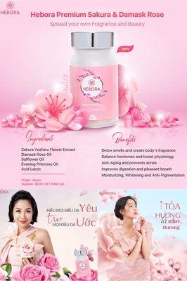 Hebora Premium Sakura Damask Rose Japan - Self scented Supplement Body Deoderizing PMS Support New Version 2023