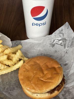 Double Hamburger-French Fries-Coke.  The hamburger is worth the stop.